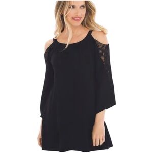 Chico’s | Women’s Textured Black Cold Shoulder Tunic Crochet Lace Sleeve Size 12
